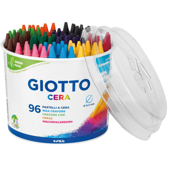 GIOTTO - 523600 - Pastelli cera - lunghezza 90mm con D 8,50mm - colori assortiti - Giotto -  barattolo 96 colori