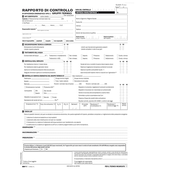 EDIPRO - E9091T1 - Rapporti di controllo efficienza energetica T1 - 3 copie snap - 31 x 21cm - 25 fogli - Edipro