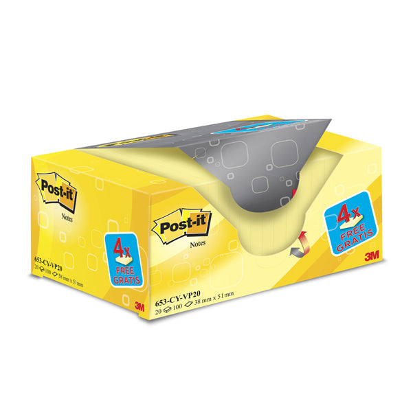 POST-IT - 7100172332 - Blocco foglietti Post it  - 653CY-VP20 - 38 x 51 mm - 72 gr -  giallo Canary - Post it  - conf. 20 blocchi
