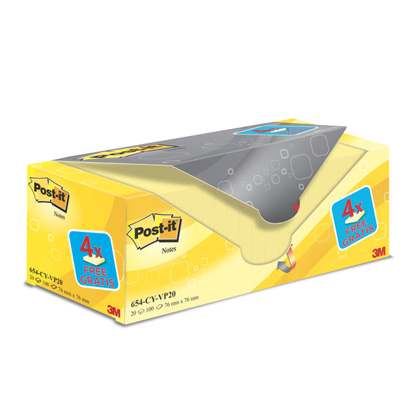 POST-IT - 7100172333 - Blocco foglietti Post it  - 654CY-VP20 - 76 x 76 mm - 72 gr - giallo Canary - Post it  - conf. 20 blocchi