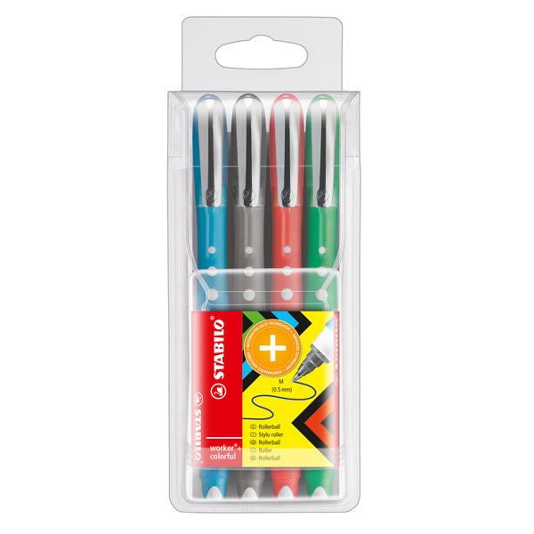 STABILO - 2019-4 - Roller  Worker Colorful con cappuccio - tratto 0,5mm - colori assortiti  - Stabilo - astuccio 4 roller