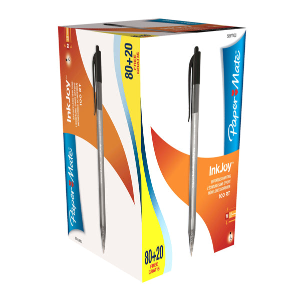 PAPERMATE - S0977430 - Penna a sfera a scatto Inkjoy 100 RT - punta 1,0mm - nero  - Papermate - conf. 80+20 pezzi