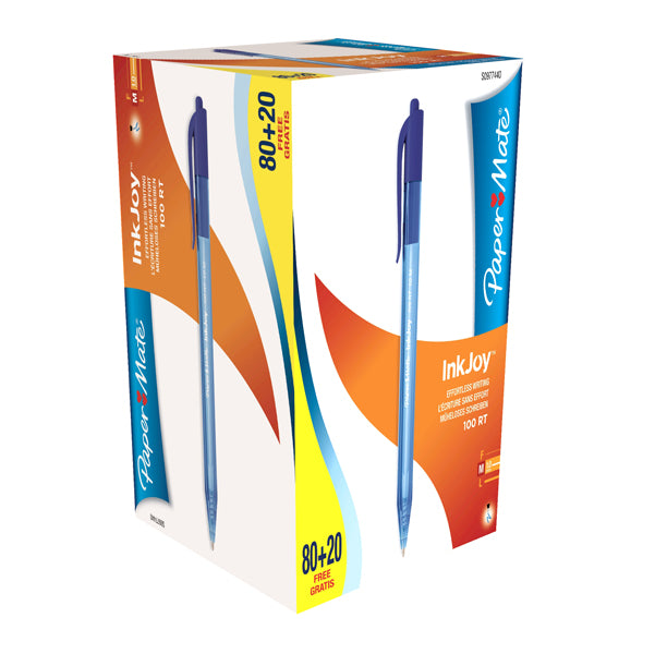 PAPERMATE - S0977440 - Penna a sfera a scatto Inkjoy 100 RT  - punta 1,0mm - blu - Papermate - conf. 80+20 pezzi