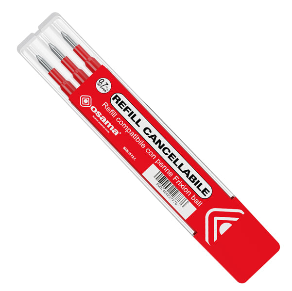 OSAMA - OW 10136 R - Refill per penne gel cancellabili  - punta 0,7 mm - rosso - Osama - conf. 3 pezzi