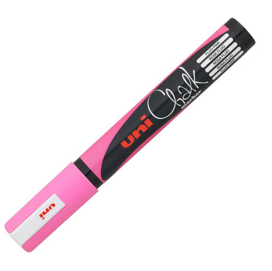 UNI MITSUBISHI - M PWE5M RAF - Marcatore a gesso liquido Uni Chalk Marker - punta tonda da 1,80-2,50mm - rosa fluo - Uni Mitsubishi