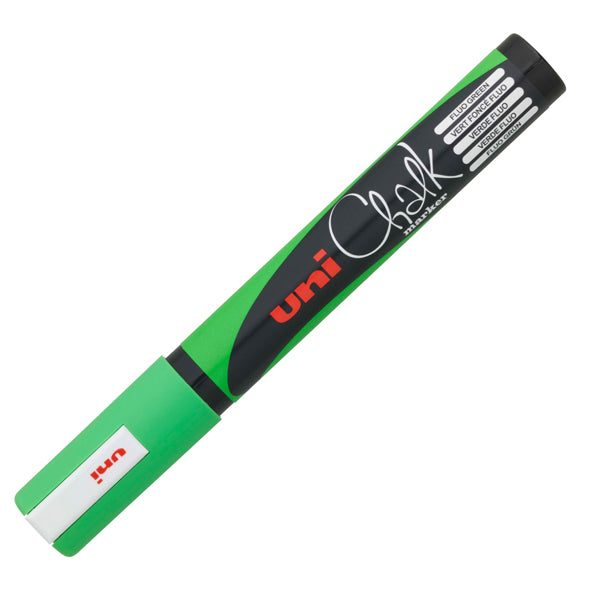 UNI MITSUBISHI - M PWE5M VF - Marcatore a gesso liquido Uni Chalk Marker - punta tonda da 1,80-2,50mm - verde fluo - Uni Mitsubishi