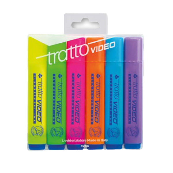 TRATTO - 831000 - Evidenziatore Tratto Video - punta a scalpello - tratto da 1,0-5,0mm - astuccio 6 colori - Tratto