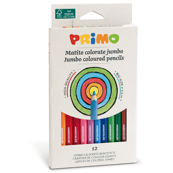 PRIMO - MOROCOLOR - 510MAXI12E - Matite colorate Jumbo - diametro mina 5,5 mm - colori assortiti - Primo - astuccio 12 matite