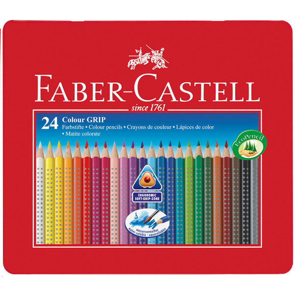 FABER-CASTELL - 112423 - Matite colorate Colour Grip - acquerellabili - Faber Castell - astuccio in metallo 24 pezzi