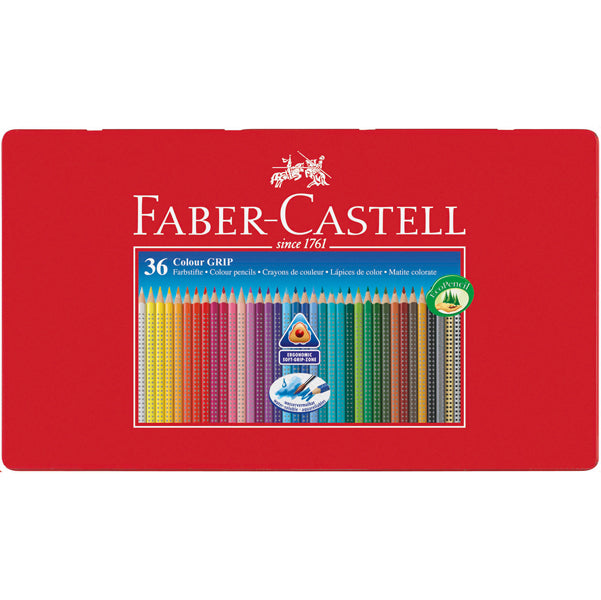 FABER-CASTELL - 112435 - Matite colorate Colour Grip - acquerellabili - Faber Castell - astuccio in metallo 36 pezzi