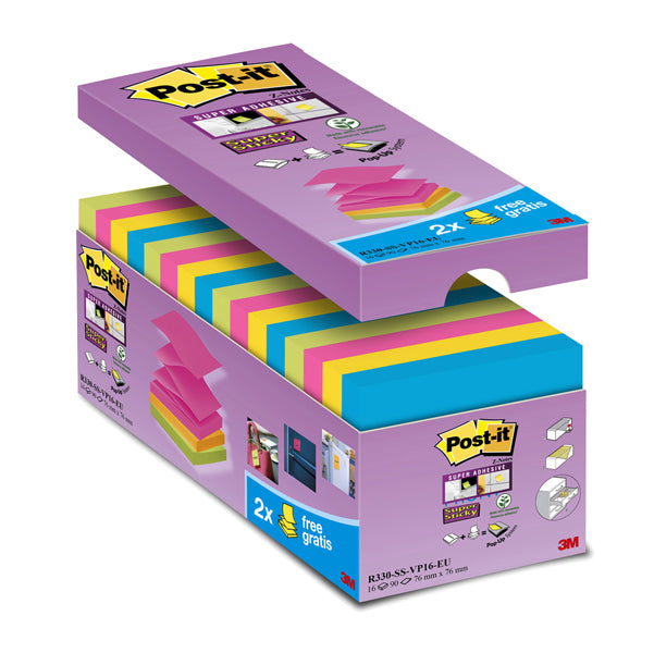 POST-IT - 29833 - Blocchetto Post it  Super Sticky Z Notes - R-330-SS-VP16 - per dispenser - 76 x 76 mm - 90 fogli - Post it  - conf. 16 blocchi