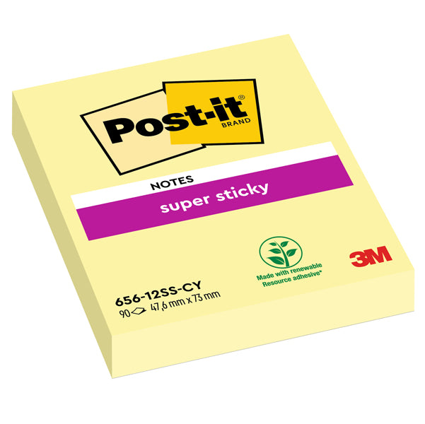 POST-IT - 7100290169 - Blocco foglietti Super Sticky - 656-12SS-CY-EU - 47,6 x 76 mm - giallo Canary - 90 fogli - Post it