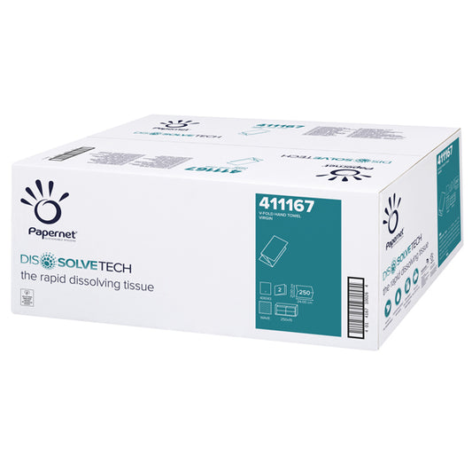 PAPERNET - 411167 - Asciugamani piegati a V Dissolve Tech - 2 veli - 20 gr - 24 x 21 cm - goffratura a onda - bianco - Papernet - conf. 250 pezzi