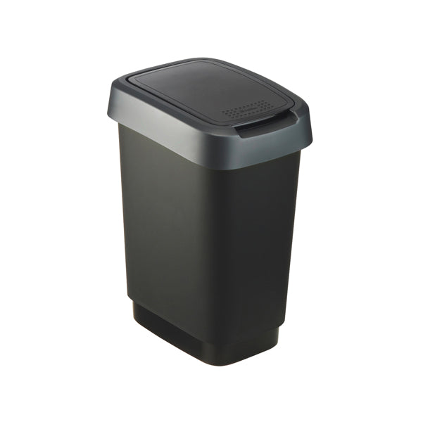 ROTHO - F600019 - Pattumiera con coperchio basculante - 33,3x25,2x47,6 cm - PPL - 25 L - nero-grigio - Rotho