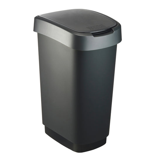 ROTHO - F600029 - Pattumiera con coperchio basculante - 40,1x29,1x60,2 cm - PPL - 50 L - nero-grigio - Rotho
