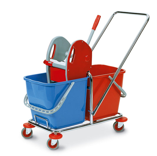 In Factory - 0470B - Carrello Tucson a doppia vasca - 63x35x90 cm - 25+25 litri - con strizzatore e ruote snodate - In Factory