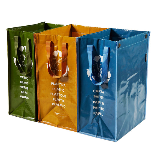 PERFETTO - 0468D - Set Ricicla Bag - 3 contenitori - misure assortite - verde-ocra-blu - Perfetto