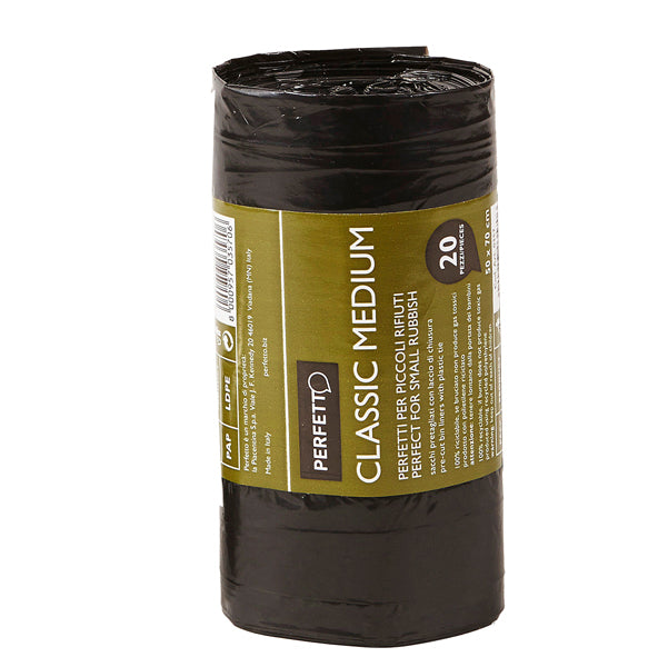 PERFETTO - 0357 - Sacchi per rifiuti Classic Small - 55x70 cm - 45 L - 10 micron - nero - Perfetto - rotolo da 20 sacchetti