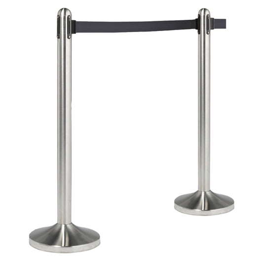SECURIT - RS-RT-RVS-BL-SET - Colonnina segnapercorso cromata - altezza 100 cm - nastro retrattile nero da 210 cm - Securit