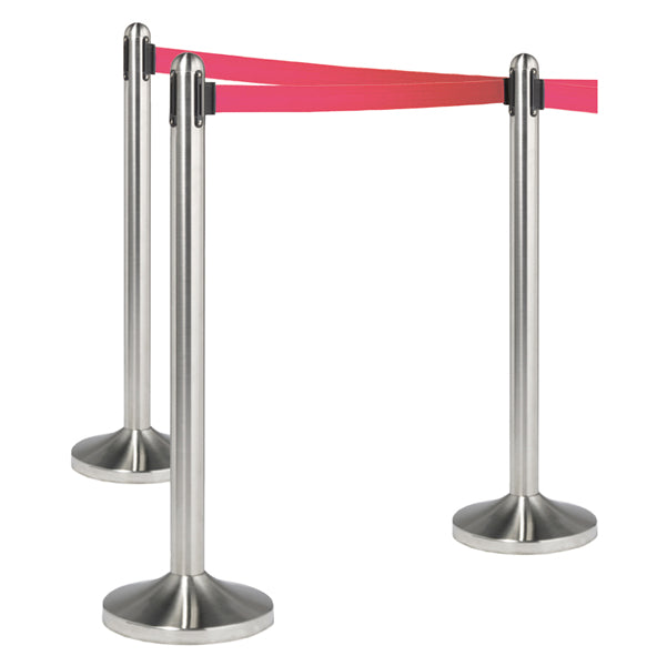SECURIT - RS-RT-RVS-RD-SET - Colonnina segnapercorso cromata - altezza 100 cm - nastro retrattile rosso da 210 cm - Securit
