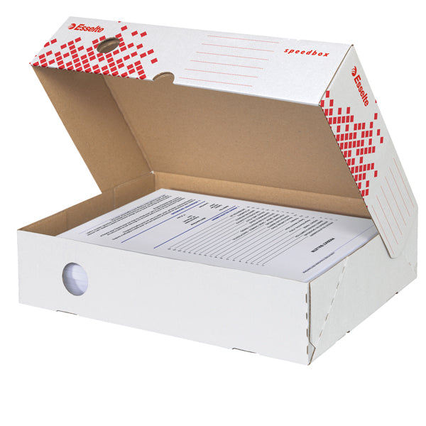 ESSELTE - 623910 - Scatola archivio Speedbox - dorso 8 cm - 35x25 cm - apertura totale - bianco e rosso -  Esselte