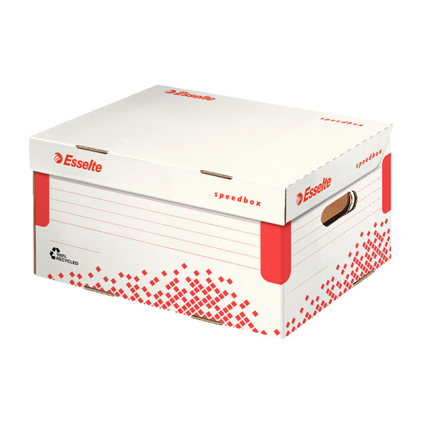 ESSELTE - 623911 - Scatola container Speedbox - Small - 25,2x35,5cm -  dorso 19,3 cm - bianco e rosso - Esselte