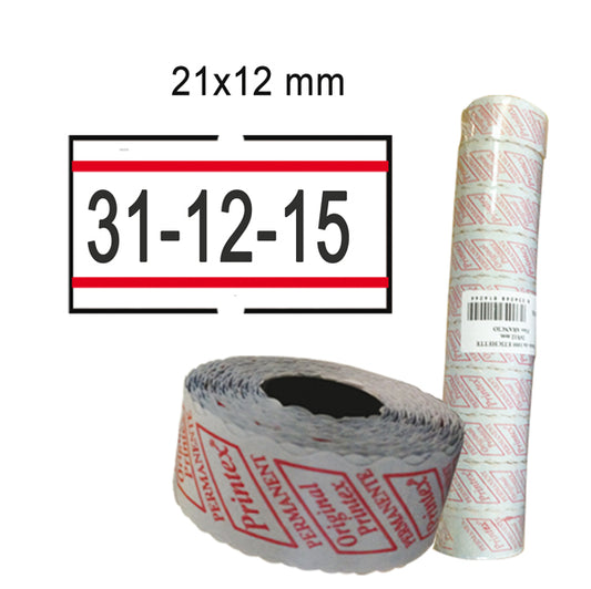 PRINTEX - 2112rbr6st - Rotolo da 1000 etichette per Printex Smart - 21x12 mm - adesivo removibile - bianco con righe rosse - Pack 10 rotoli