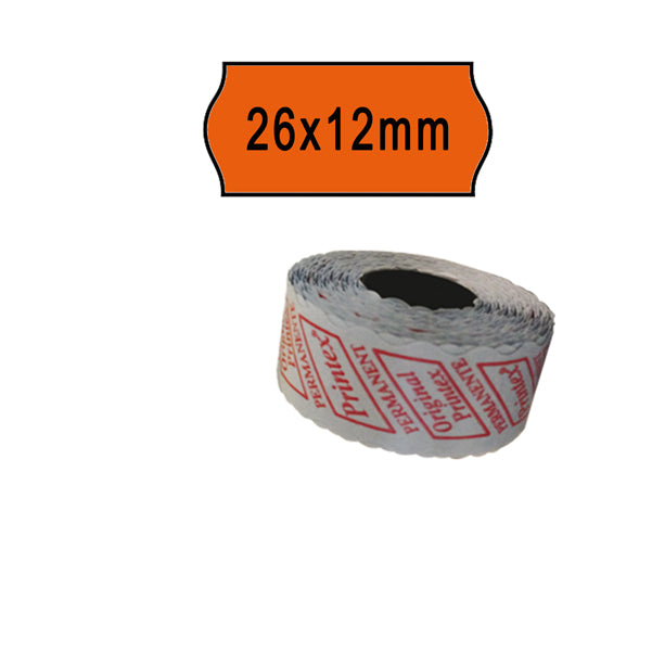 PRINTEX - 2612SFP10AR - Rotolo da 1000 etichette a onda per Printex Smart 8-2612 - 26x12 mm - adesivo permanente - arancio - Printex - pack 10 rotoli