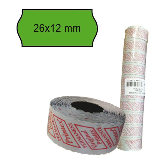 PRINTEX - 2612SFP10VE - Rotolo da 1000 etichette a onda per Printex Smart 8-2612 - 26x12 mm - adesivo permanente - verde - Printex - pack 10 rotoli
