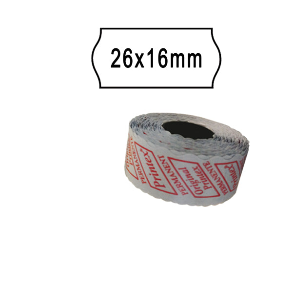 PRINTEX - 2616sbp7 - Rotolo da 1000 etichette a onda per Printex Smart 16-2616 e Z Maxi 6-2616 - 26x16 mm - adesivo permanente - bianco - Printex - pack 10 rotoli