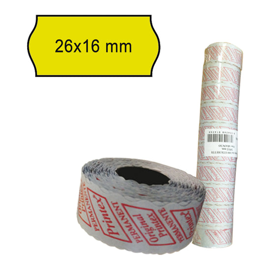 PRINTEX - 2616sfp7gi - Rotolo da 1000 etichette a onda per Printex Smart 16-2616 e Z Maxi 6-2616 - 26x16 mm - adesivo permanente - giallo - Printex - pack 10 rotoli