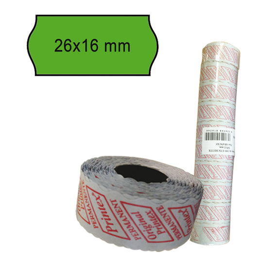PRINTEX - 2616sfp7ve - Rotolo da 1000 etichette a onda per Printex Smart 16-2616 e Z Maxi 6-2616 - 26x16 mm - adesivo permanente - verde - Pritnex - pack 10 rotoli
