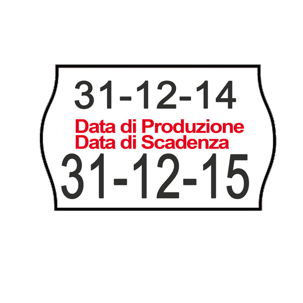 PRINTEX - 2616sbp10stps - Rotolo da 1000 etichette a onda per Printex Smart 16-2616 - DATA PRODUZIONE - DATA SCADENZA - 26x16 mm - adesivo permanente - bianco - Printex - pack 10 rotoli