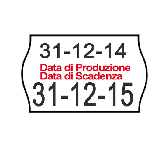 PRINTEX - 2616sbp10stps - Rotolo da 1000 etichette a onda per Printex Smart 16-2616 - DATA PRODUZIONE - DATA SCADENZA - 26x16 mm - adesivo permanente - bianco - Printex - pack 10 rotoli