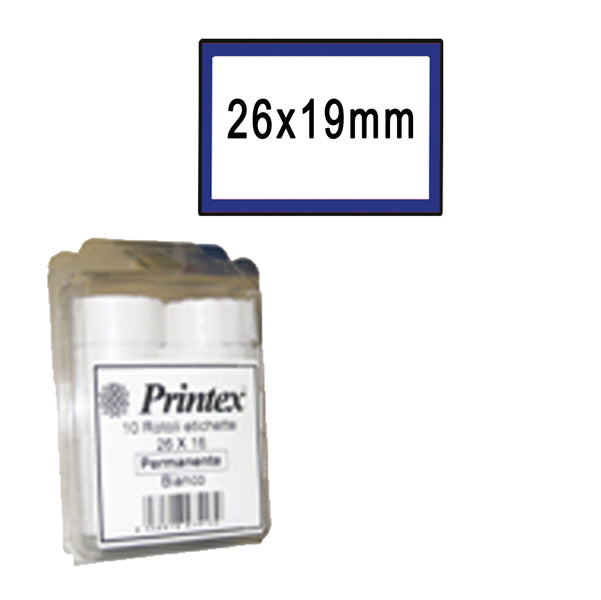 PRINTEX - B10-2619BPSTBB - Rotolo da 600 etichette per Printex Z 17 - 26x19 mm - adesivo permanente - bianco - cornice blu - Printex - nero - pack 10 rotoli