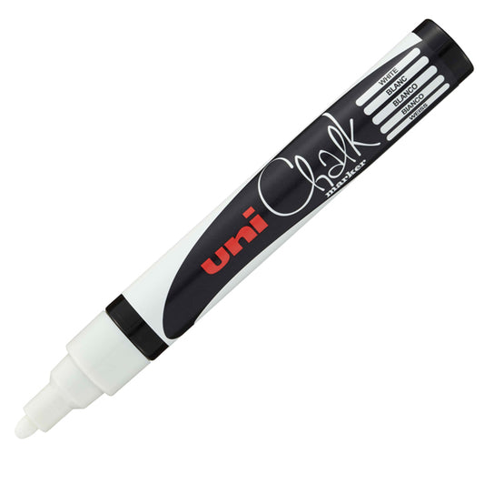 UNI MITSUBISHI - M PWE5M BI - Marcatore a gesso liquido Uni Chalk Marker - punta tonda da 1,80 - 2,50 mm - bianco - Uni Mitsubishi