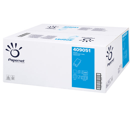 PAPERNET - 409051 - Asciugamani piegati a V Special - 2 veli - goffratura a onda - 20 gr - 24 x 21 cm - bianco - Papernet - conf. 250 pezzi