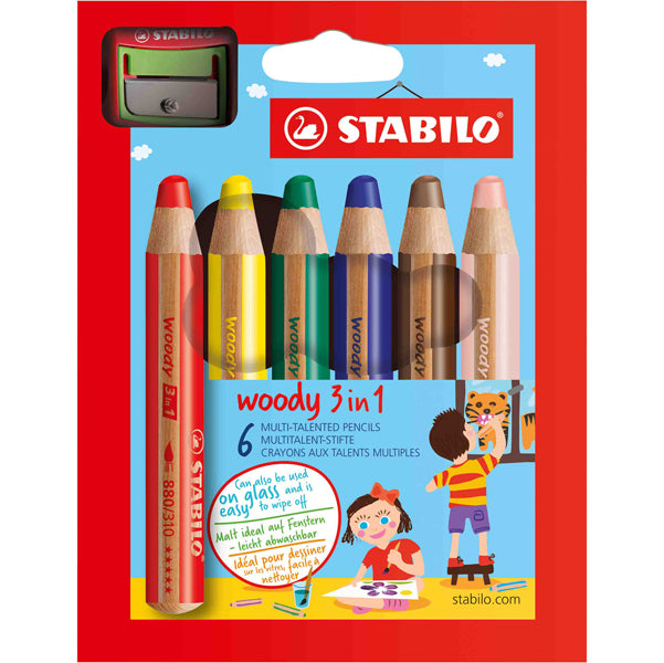 STABILO - 8806-2 - Pastelli Woody 3 in 1 - diametro mina 10 mm - con temperino - Stabilo - astuccio 6 pezzi