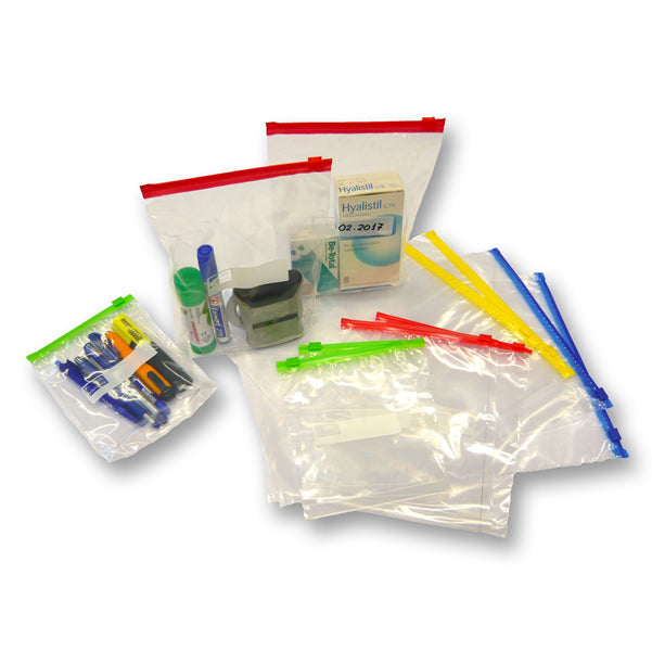 VIVA - 3525 - Buste slider - con chiusura zip e cursore - 23,5 x 32 x 6 cm - 70 micron - PE - trasparente-blu - Viva - conf. 50 pezzi