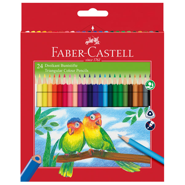 FABER-CASTELL - 120524 - Matite colorate Eco - triangolari - diametro mina 3 mm - con temperino - colori assortiti - Faber Castell - astuccio 24 pezzi