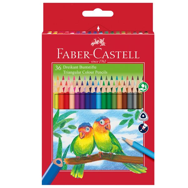 FABER-CASTELL - 120536 - Matite colorate Eco triangolari - diametro mina 3 mm - con temperino - colori assortiti - Faber Castell - astuccio 36 pezzi