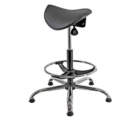 Unisit - EOE19W-N - Sedia tecnica a sella E19W - con poggiapiedi telescopico - piedini in gomma - nero-acciaio - Unisit