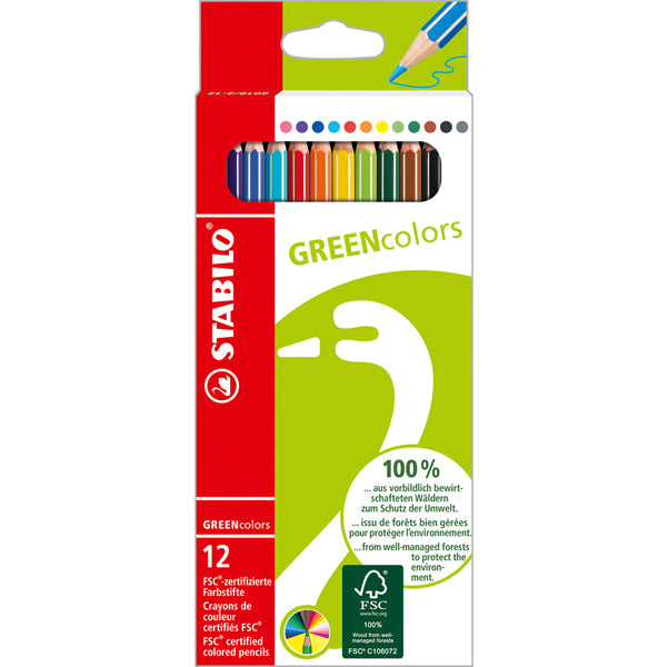 STABILO - 6019-2-121 - Pastelli colorati GreenColors - diametro mina 2,5 mm - Stabilo - astuccio 12 pezzi