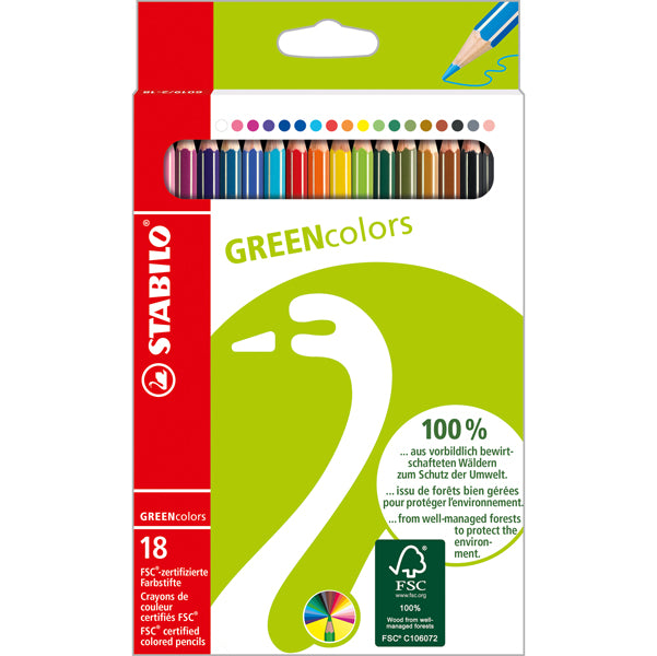 STABILO - 6019-2-181 - Pastelli GreenColors - diametro mina 2,5 mm - Stabilo - astuccio 18 pezzi