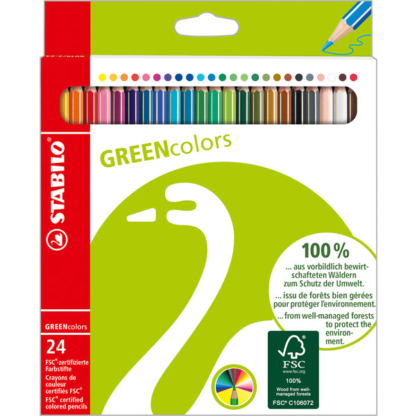 STABILO - 6019-2-24 - Pastelli colorati Green Colours - diametro mina 2,5 mm - colori assortiti - Stabilo - astuccio 24 pezzi