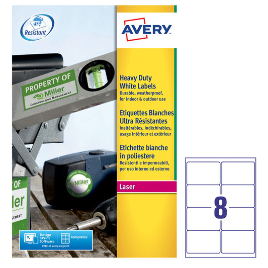 AVERY - L4715-20 - Etichette adesive L4715 - permanenti - per stampanti laser - 99,1 x 67,7 mm - 8 et-fg - 20 fogli A4 - poliestere - bianco - Avery