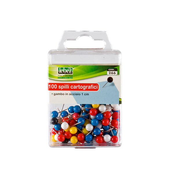 LEBEZ - 266 - Spilli cartografici a sfera - colori assortiti - Lebez - scatola 100 pezzi