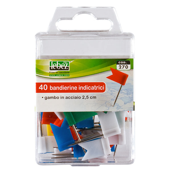 LEBEZ - 270 - Spilli a bandierina - colori assortiti - Lebez - scatola 40 pezzi