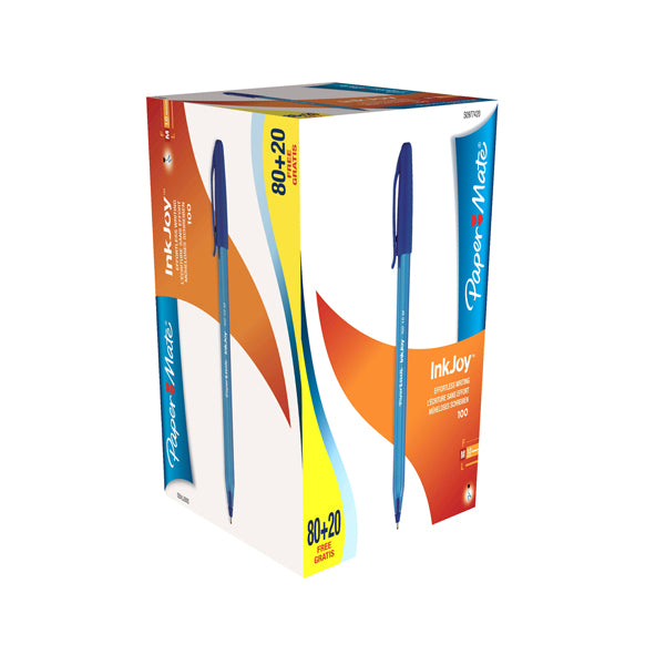 PAPERMATE - S0977420 - Penna a sfera con cappuccio Inkjoy 100 RT - punta 1,0mm - blu  - Papermate - conf. 80+20 pezzi