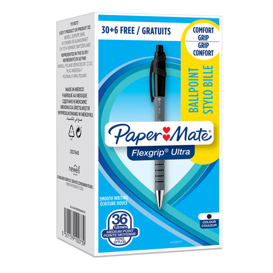 PAPERMATE - 1910073 - Penna a sfera a scatto Flexgrip Ultra  - punta 1,0mm - nero - Papermate - conf. 30+6 pezzi